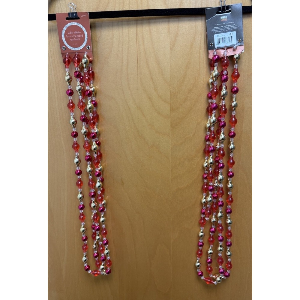 A Pair Of Martha Stewart Classic Christmas fancy Beaded Garland 9 Feet Long Each